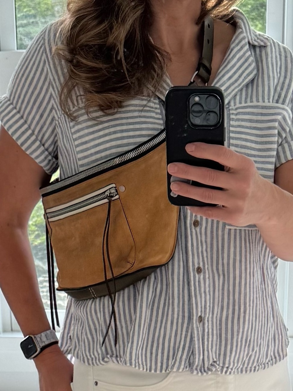 rag & bone Tan Suede and Brown Leather Crossbody Belt Bag with Silver Hardware - Picture 7 of 9